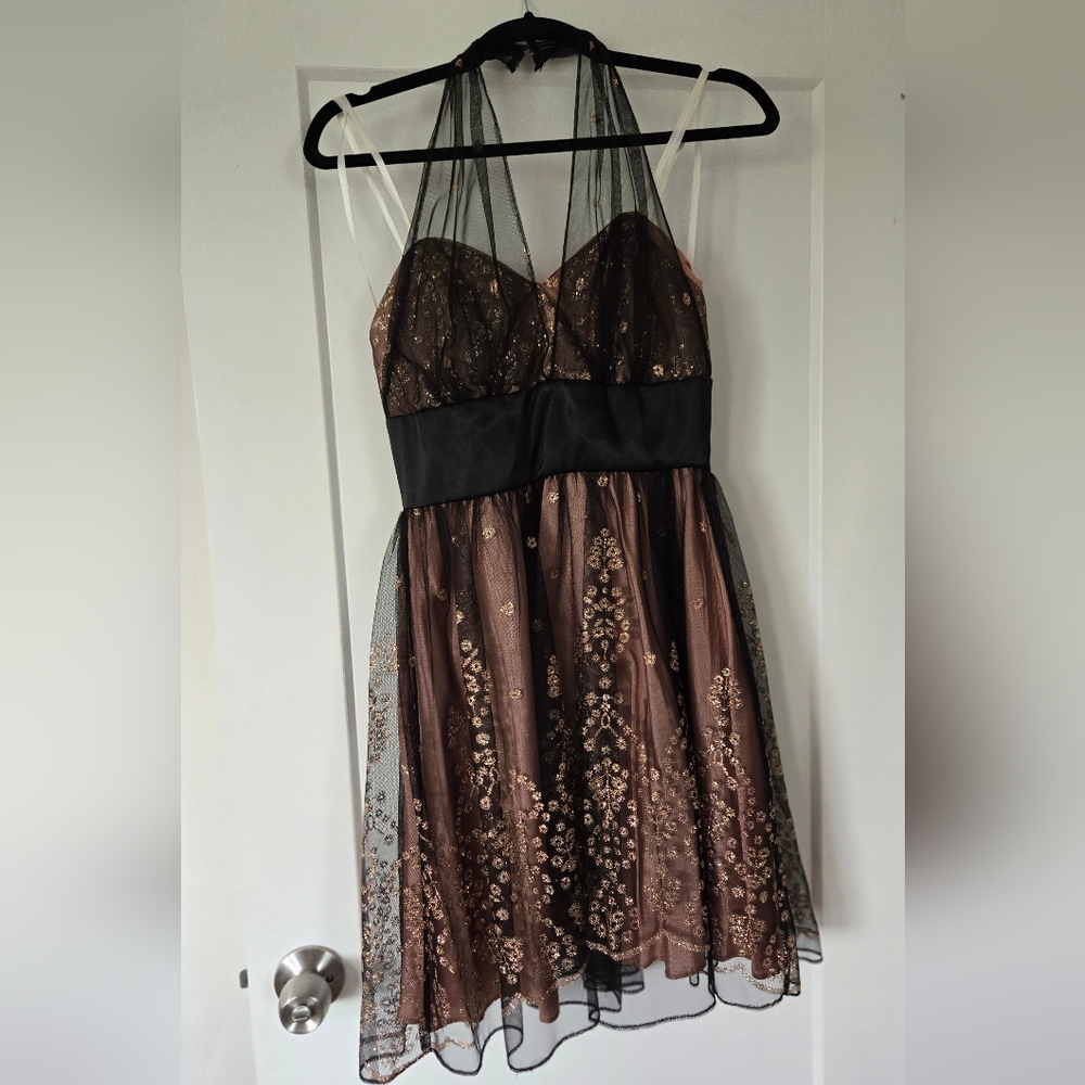 Elegant Black and Brown Floral Prom Dress